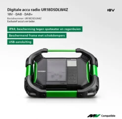 HiKOKI UR18DSDLW4Z Bouwradio | Digitaal | DAB+ | USB | Voor 14,4-18V Slide Accu [UR18DSDLW4Z] -Gereedschap Verkoop HiKOKI UR18DSDLW4Z UR18DSDLW4Z ext 3